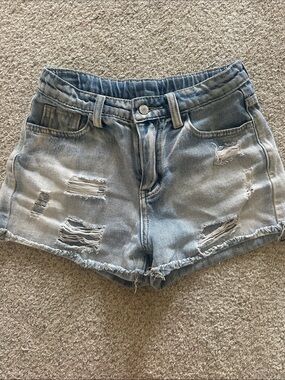 Distressed Light Blue Denim Shorts